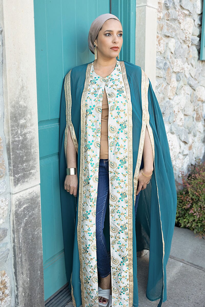 Turquoise Trellis Cape Abaya