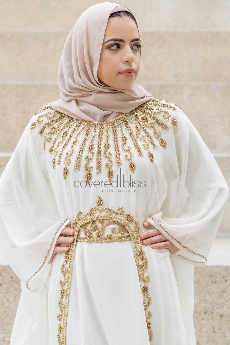 Ariana Gold Embroided Kaftan - Covered Bliss