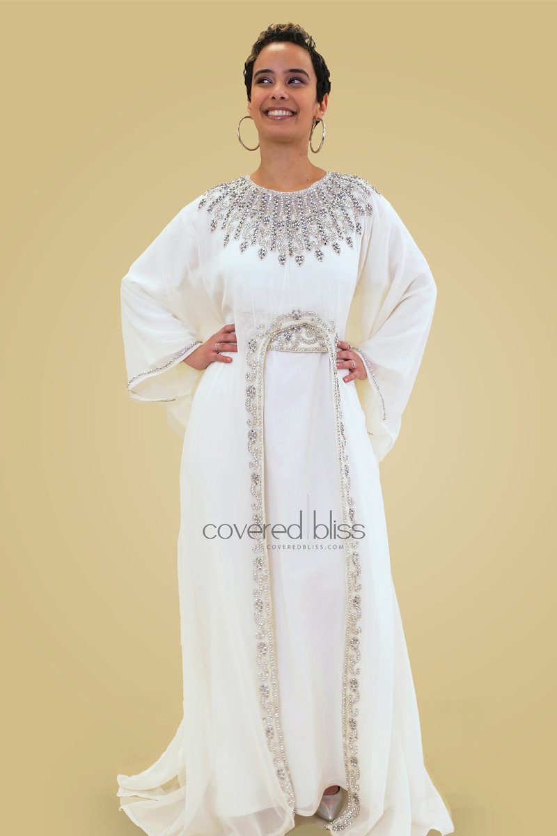 Ariana Silver Embroided Kaftan - Covered Bliss