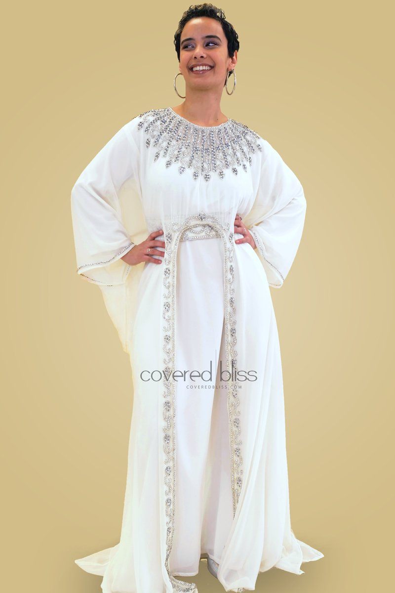 Ariana Silver Embroided Kaftan - Covered Bliss