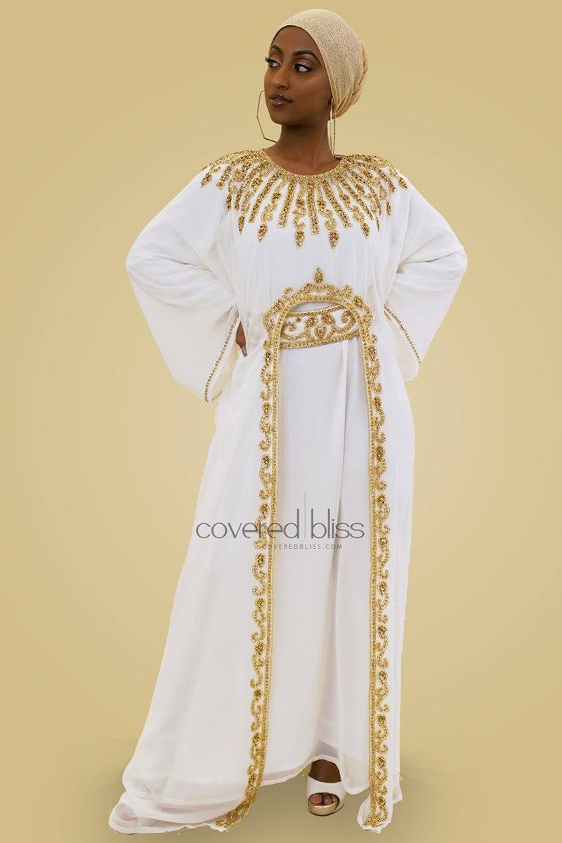 Ariana Gold Embroided Kaftan - Covered Bliss