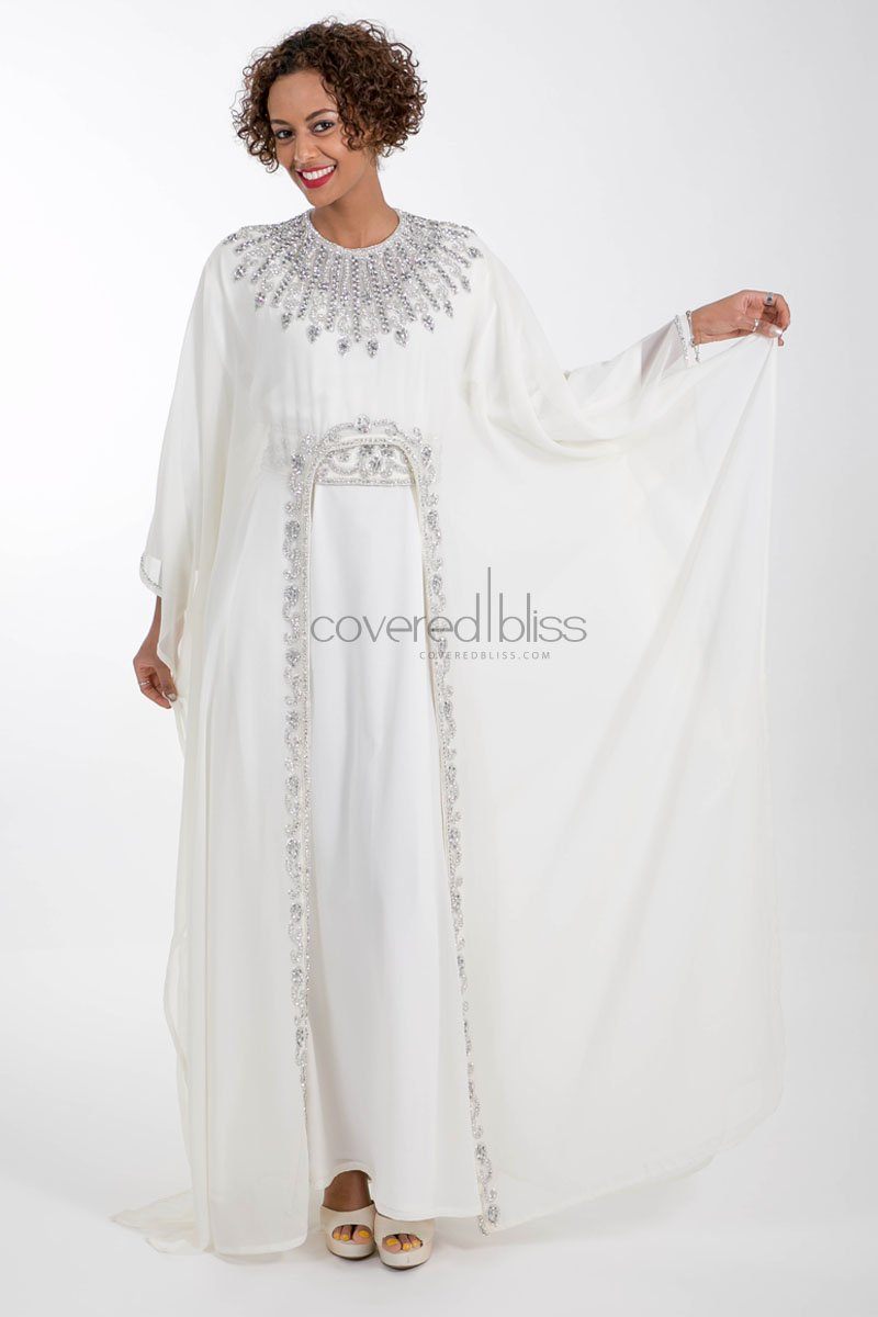 Ariana Silver Embroided Kaftan - Covered Bliss