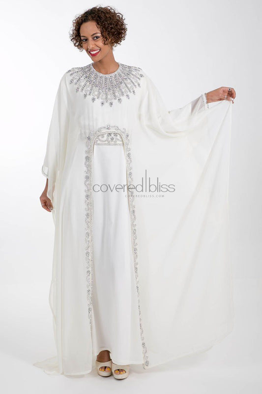 Ariana Silver Embroided Kaftan - Covered Bliss