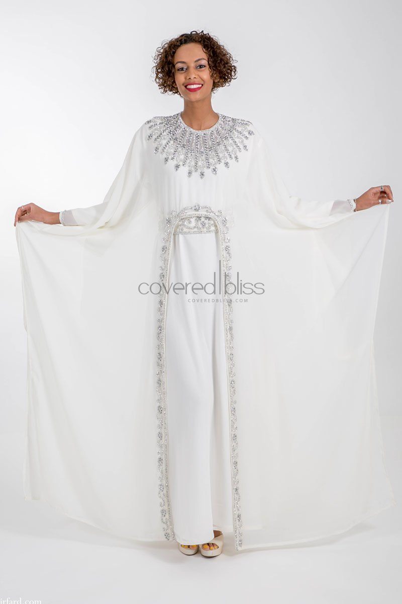 Ariana Silver Embroided Kaftan - Covered Bliss
