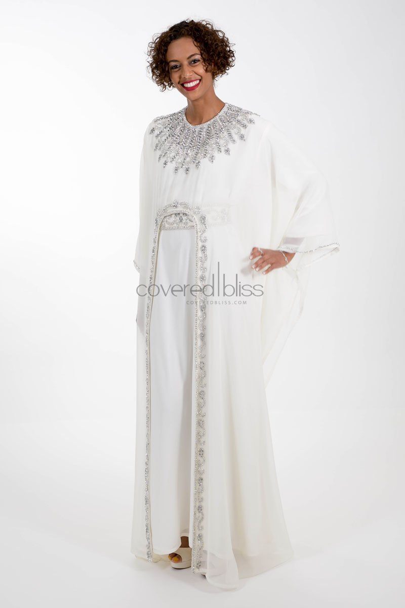 Ariana Silver Embroided Kaftan - Covered Bliss