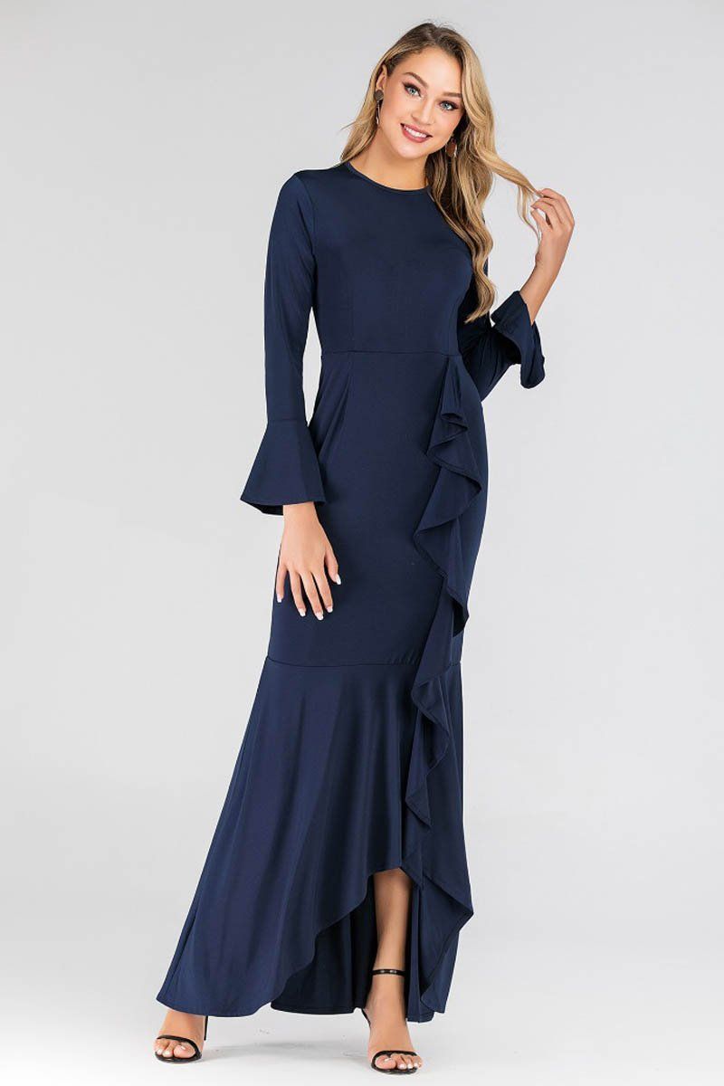 Tanya Ripple Flowy Maxi Dress Navy Blue - Covered Bliss