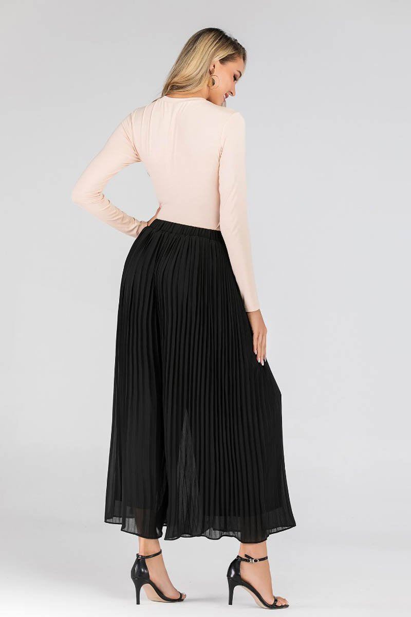 Najah Pleated Chiffon Palazzo Pants Black - Covered Bliss