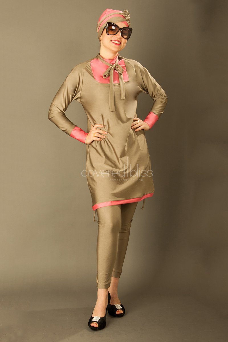 Turquoise Champagne Modest Swim Suit - Covered Bliss