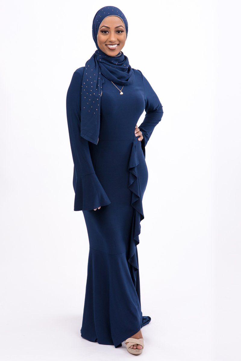 Tanya Ripple Flowy Maxi Dress Navy Blue - Covered Bliss