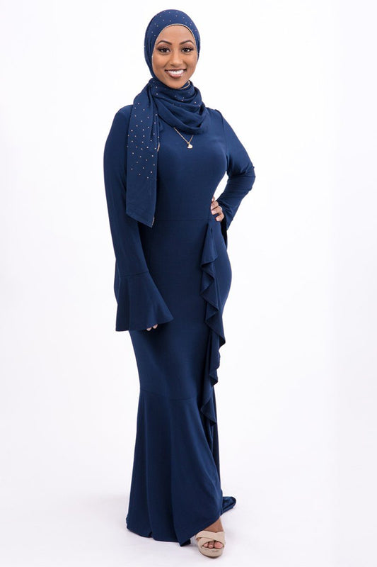 Tanya Ripple Flowy Maxi Dress Navy Blue - Covered Bliss