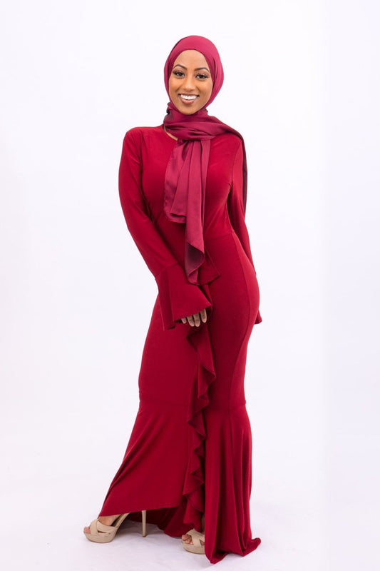 Tanya Ripple Flowy Maxi Dress Maroon - Covered Bliss