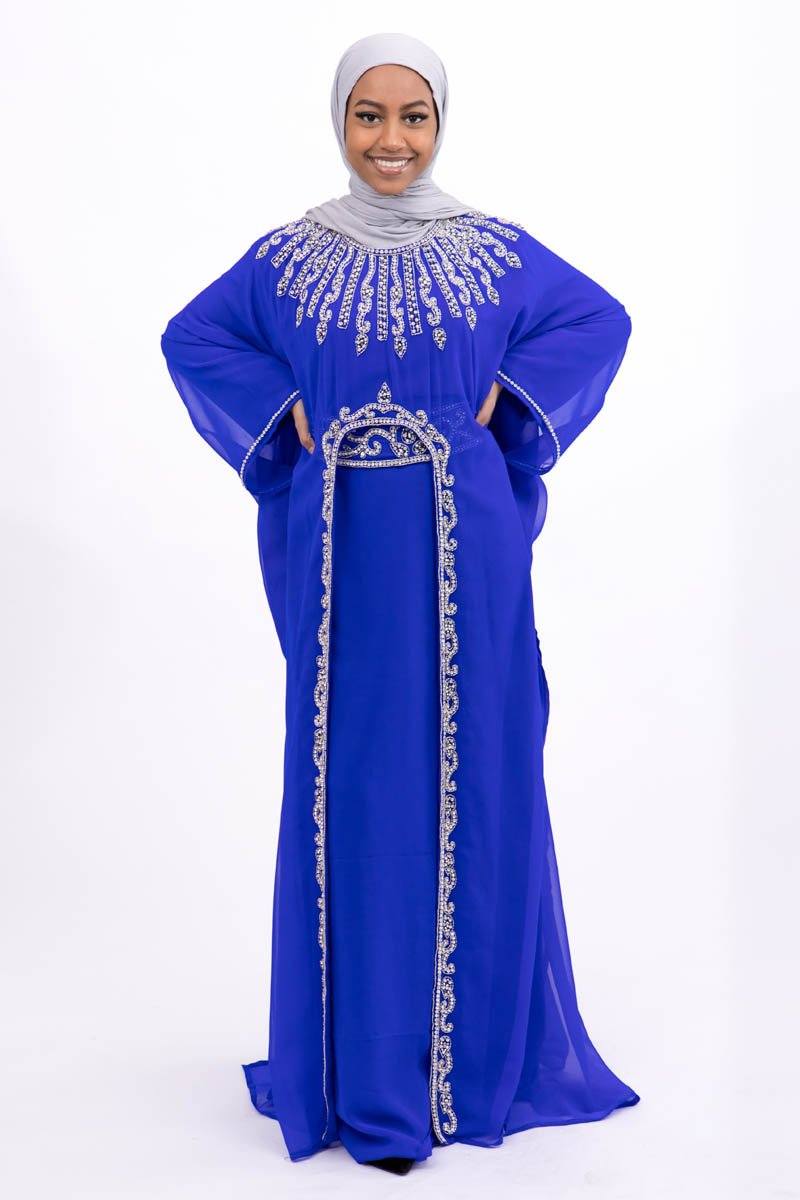Ariana Silver Embroided Kaftan - Covered Bliss