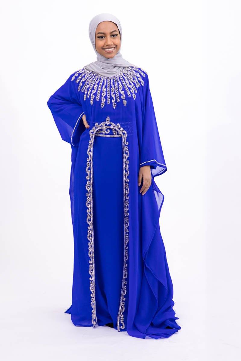 Ariana Silver Embroided Kaftan - Covered Bliss
