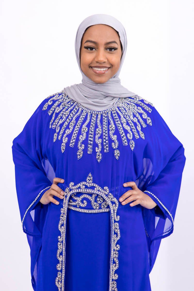 Ariana Silver Embroided Kaftan - Covered Bliss