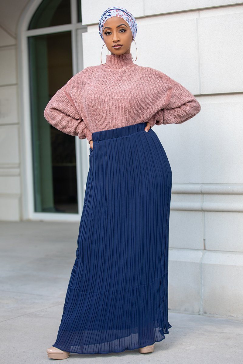 Alef Pleated Skirt Navy – Covered Bliss