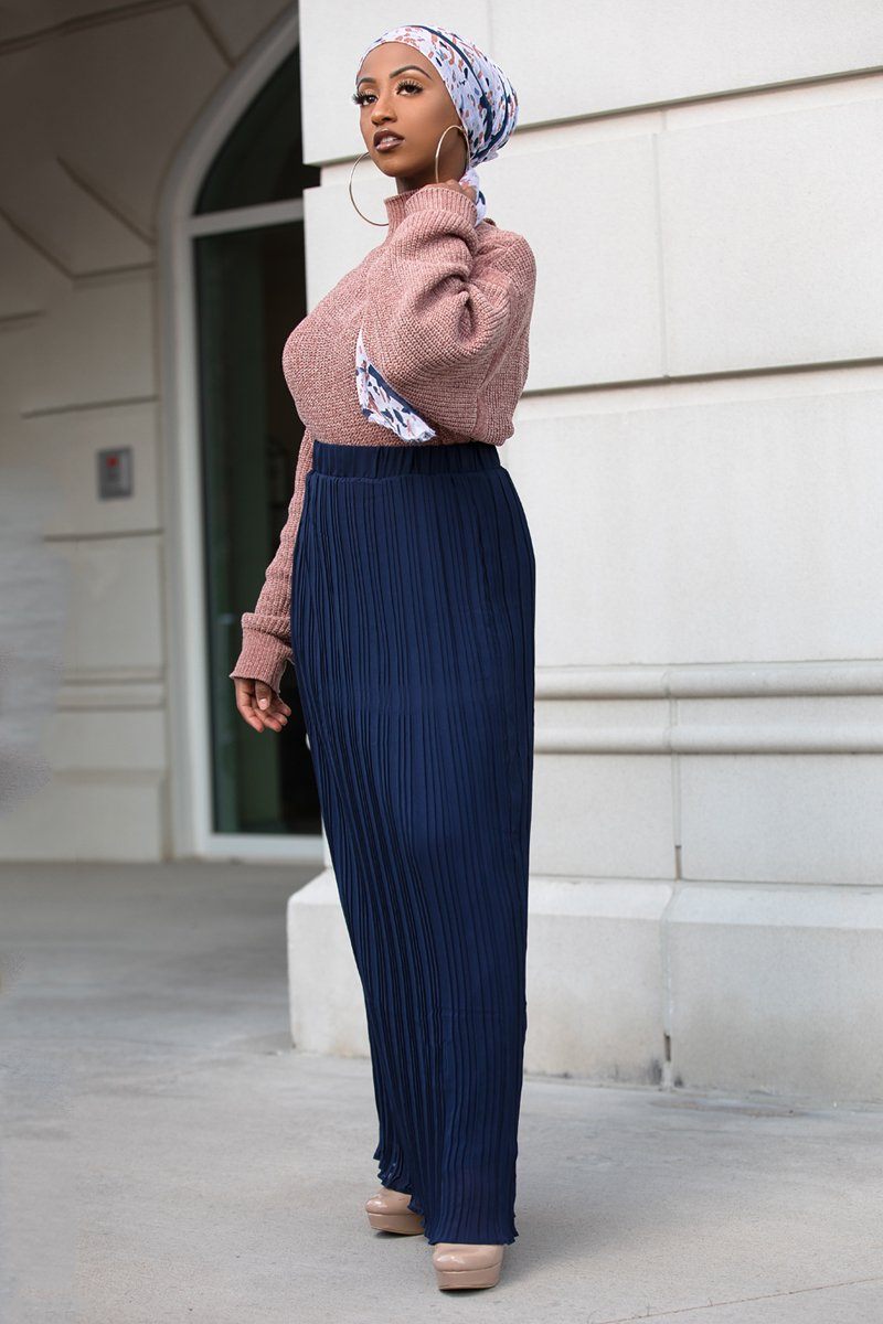Alef Pleated Skirt Navy - Covered Bliss