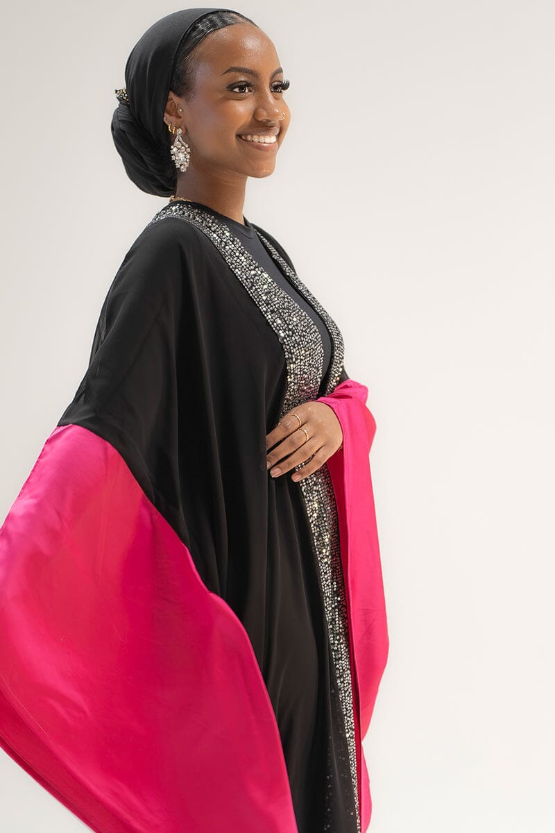 Chiffon Cascade with Satin Symphony Cape Abaya