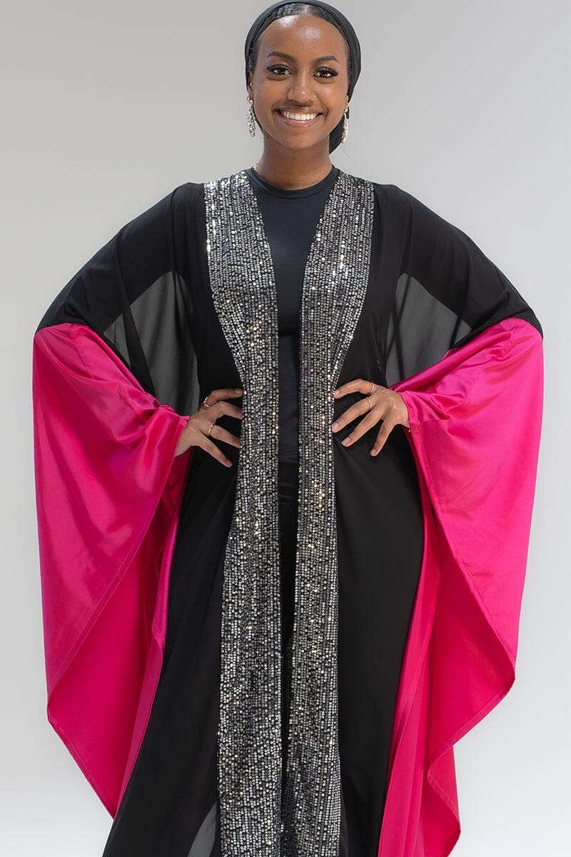 Chiffon Cascade with Satin Symphony Cape Abaya