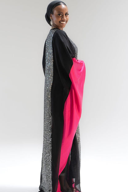 Chiffon Cascade with Satin Symphony Cape Abaya