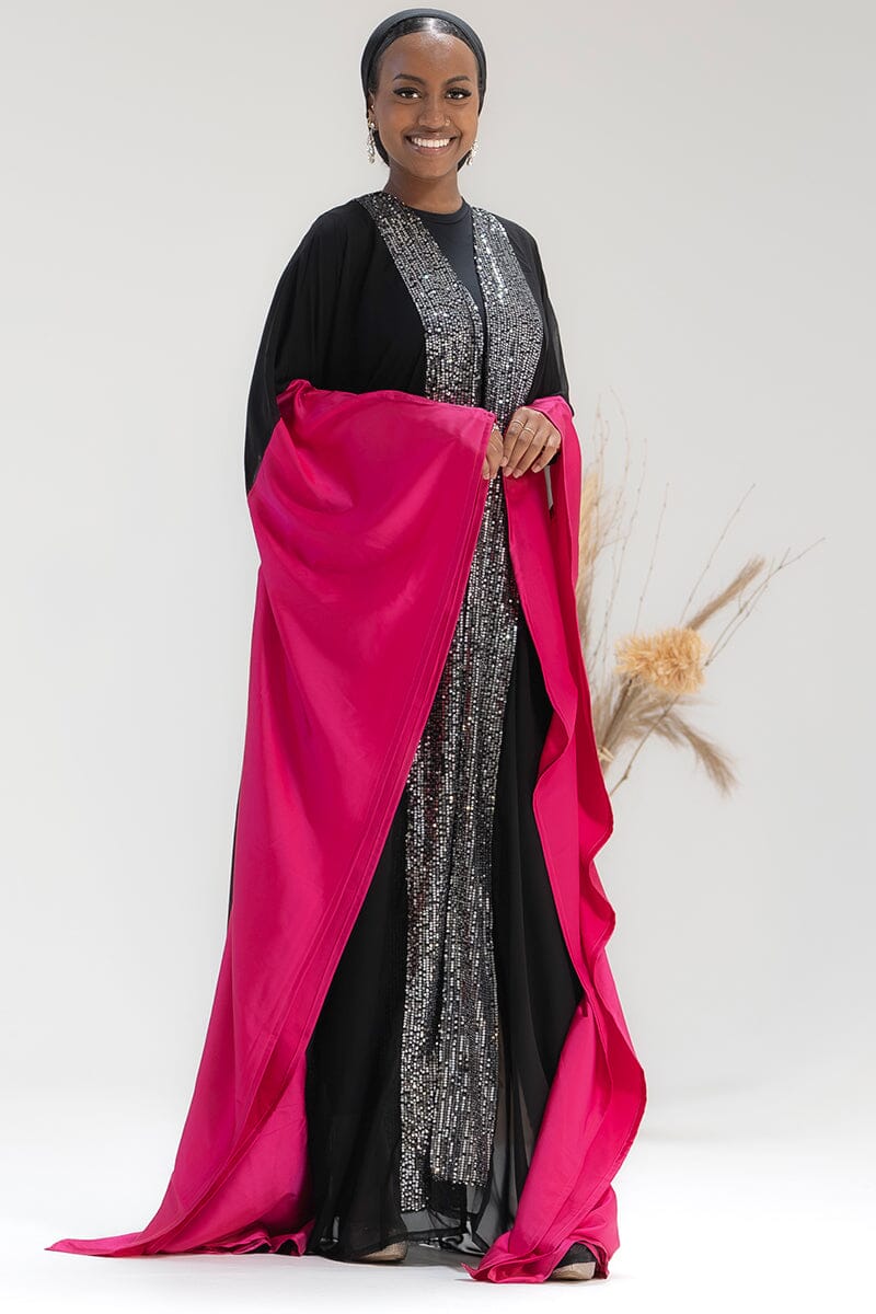 Chiffon Cascade with Satin Symphony Cape Abaya