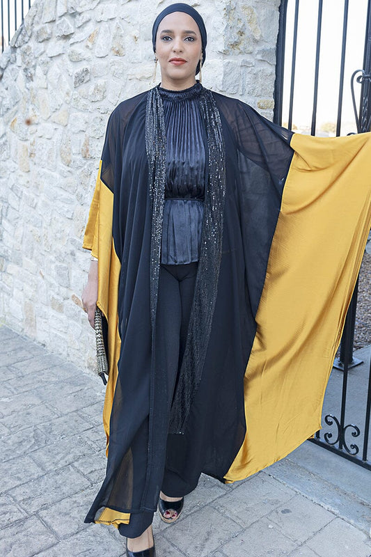 Chiffon Cascade with Satin Symphony Cape Abaya