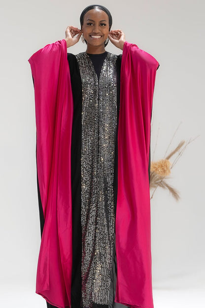 Chiffon Cascade with Satin Symphony Cape Abaya