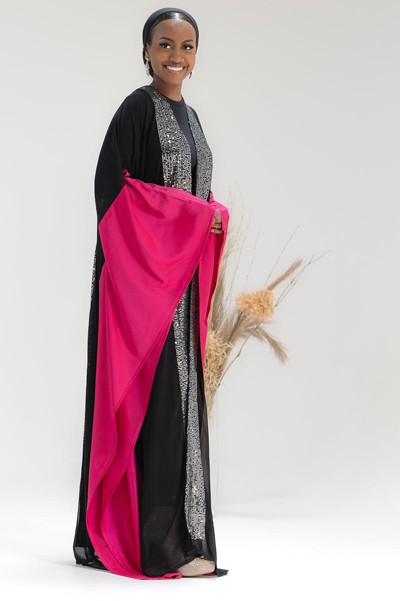 Chiffon Cascade with Satin Symphony Cape Abaya