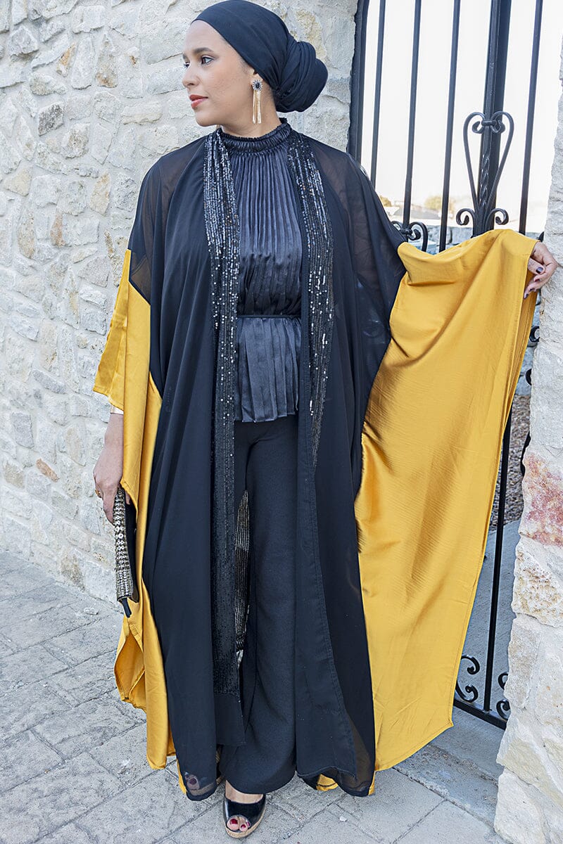 Chiffon Cascade with Satin Symphony Cape Abaya