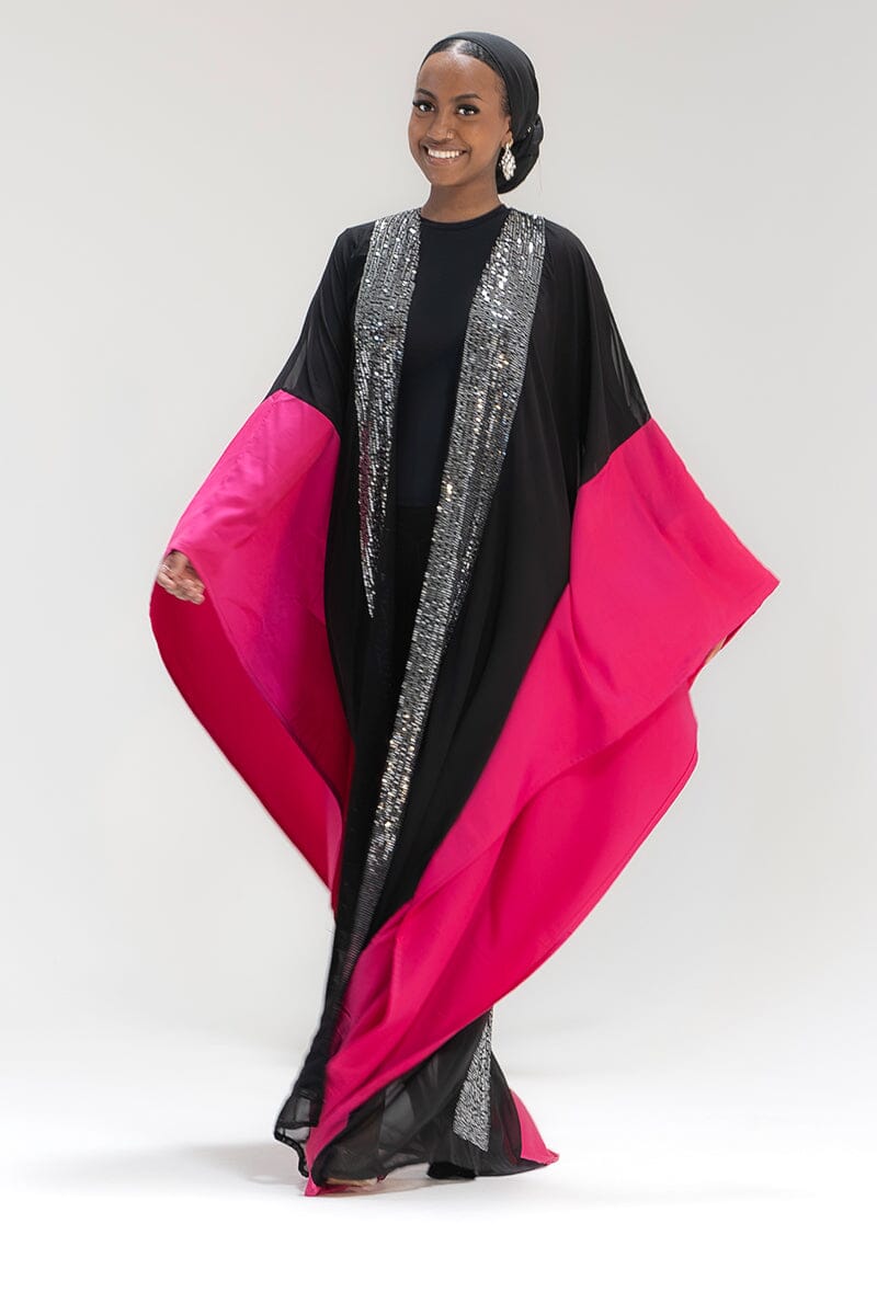 Chiffon Cascade with Satin Symphony Cape Abaya