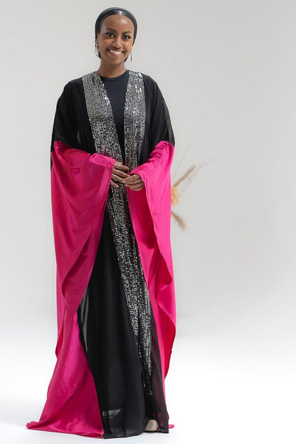 Chiffon Cascade with Satin Symphony Cape Abaya