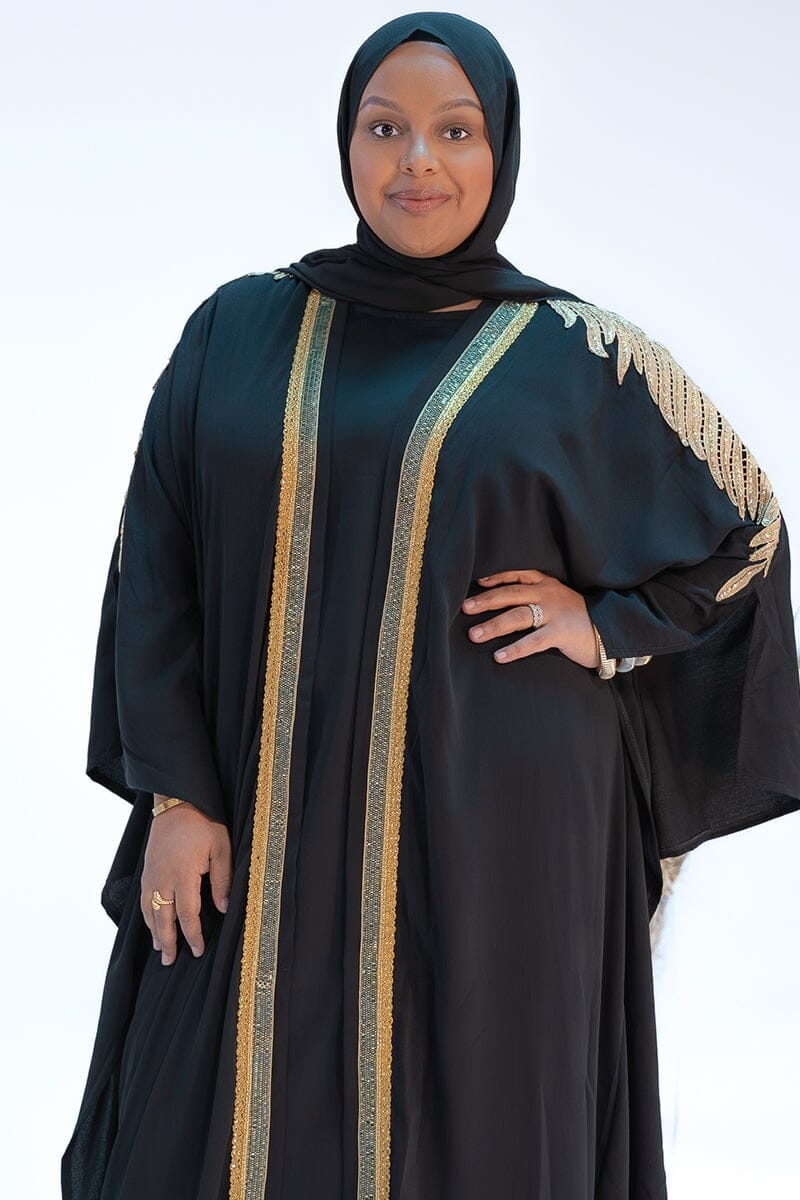Front view of Sapphire Stardust Cape Chiffon Abaya
