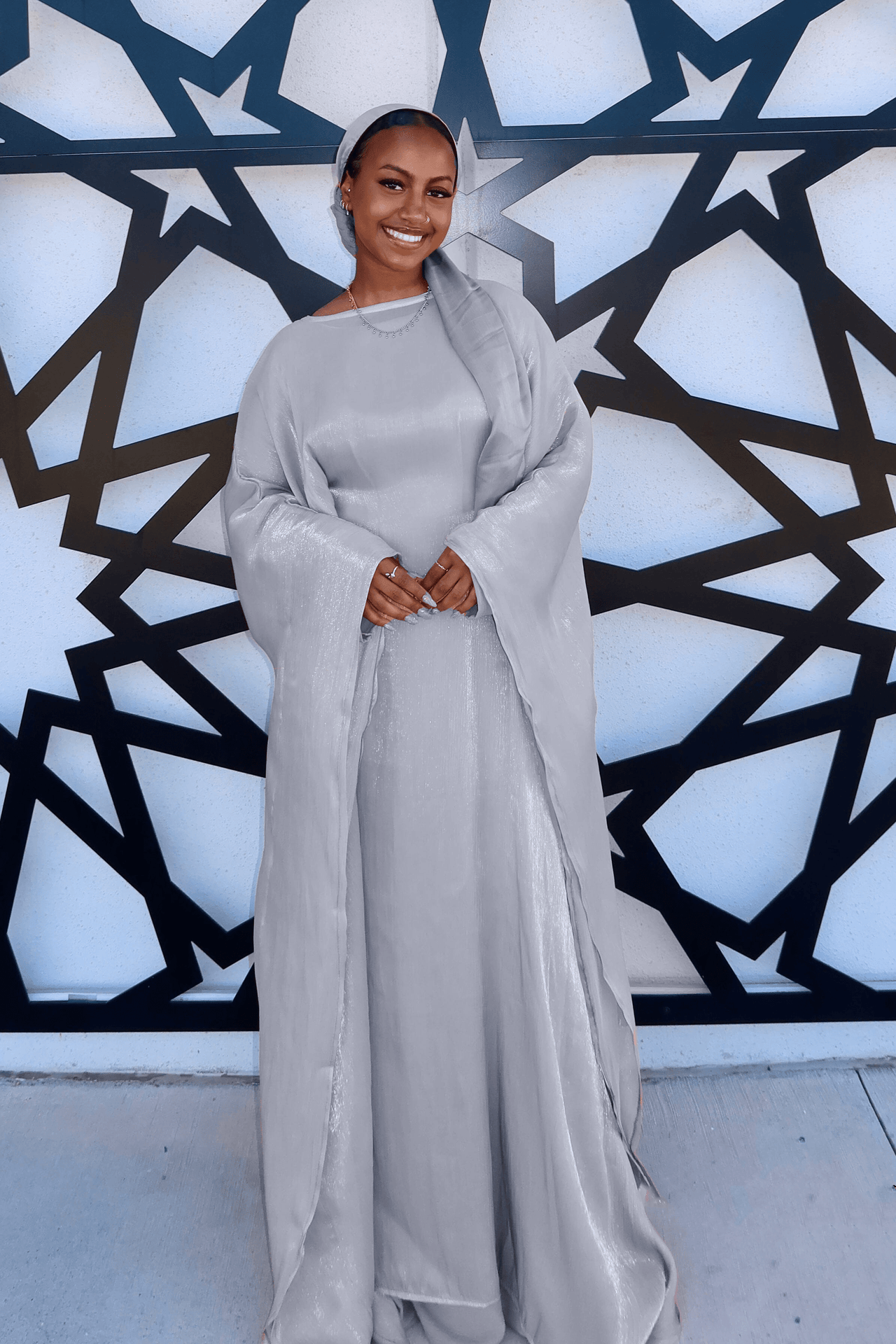 butterfly abaya dress Sevina Butterfly Abaya – Elegant Butterfly Kaftan Abaya for Women Silver / 58