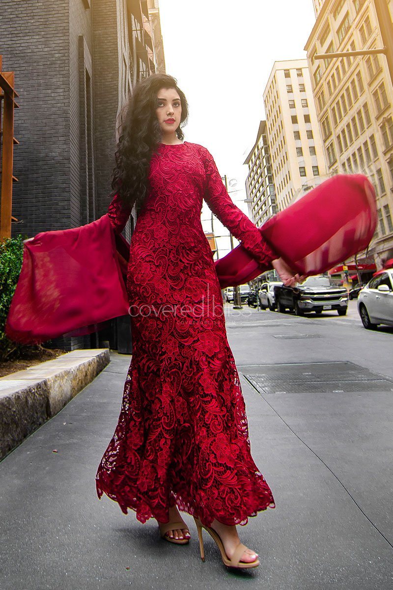 Amrien Lace Formal Dress XS / Maroon Amrien Lace Formal Dress XS / Maroon