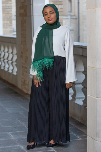 Najah Pleated Chiffon Palazzo Pants Black - Covered Bliss