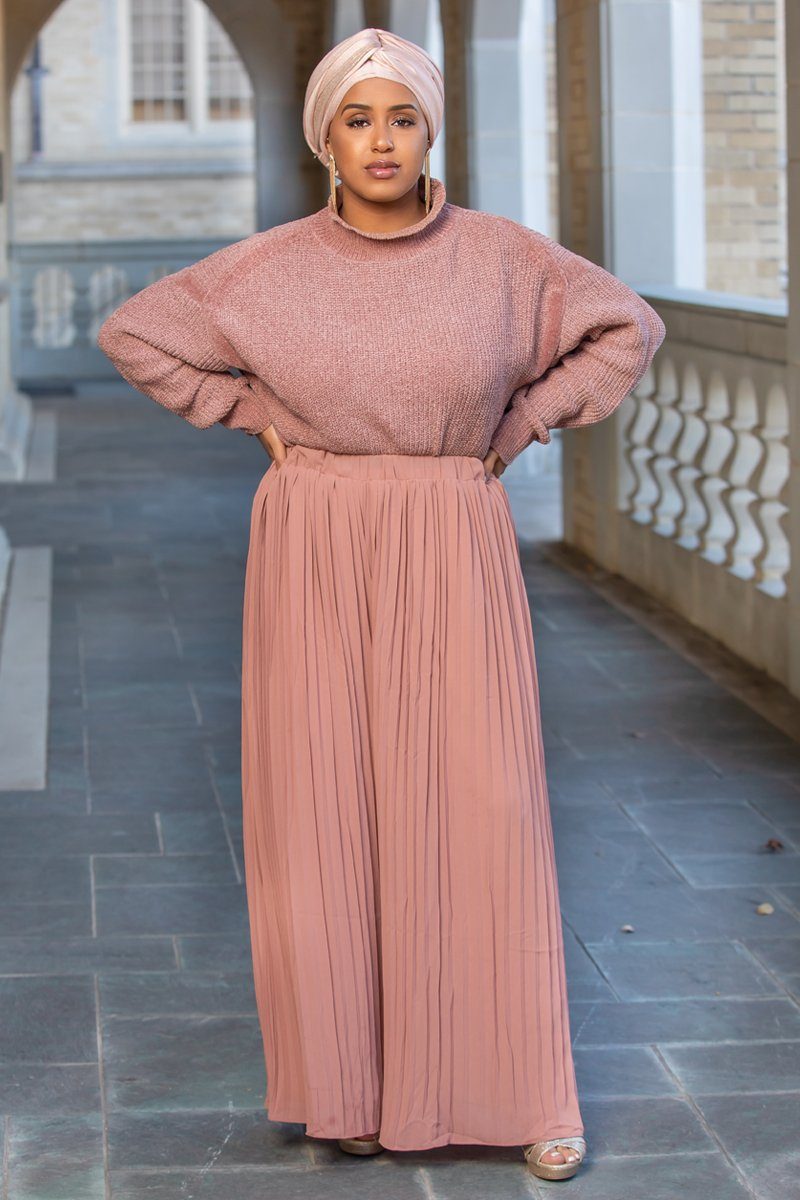 Najah Pink Pleated Chiffon Palazzo Pants for Women – Elegant Modest Wear Pink / S