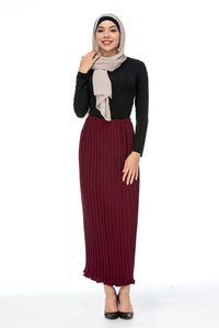 Pleated maxi skirt in maroon with high-waist design and soft georgette fabric