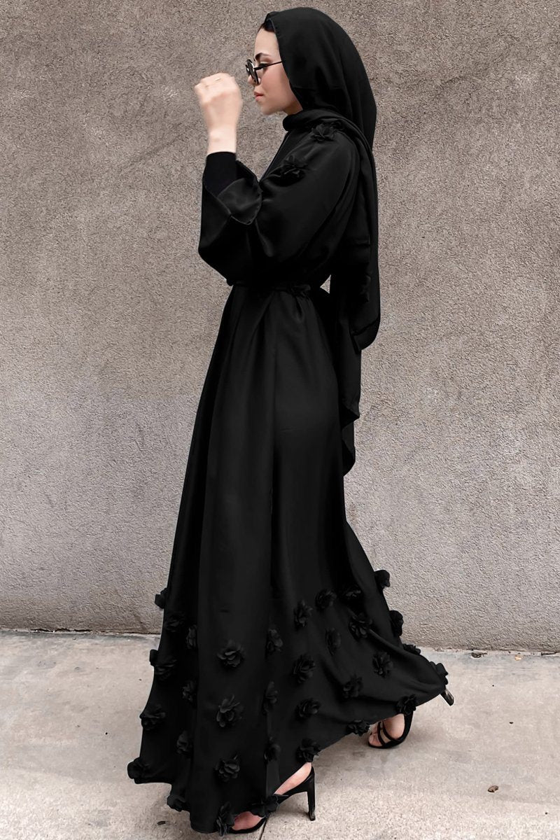 Rama 3D Floral Abaya - Black