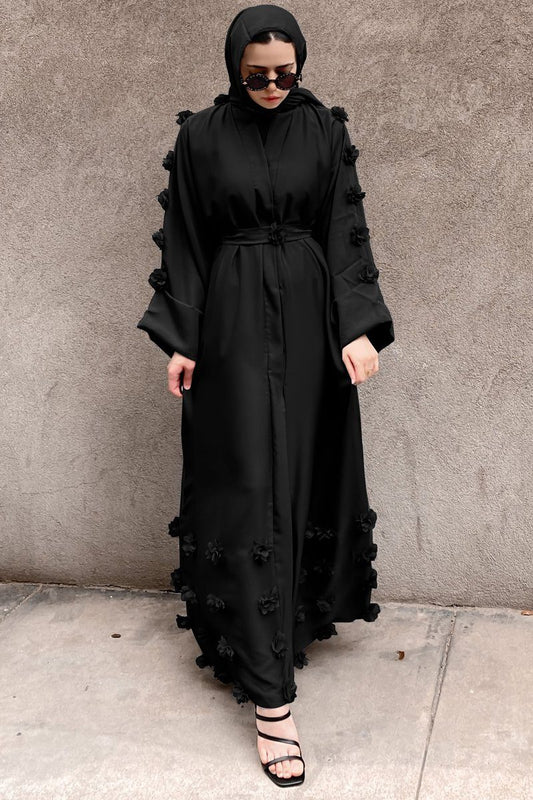 Rama 3D Floral Abaya - Black