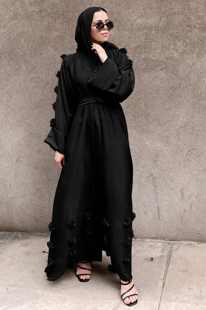 Rama 3D Floral Abaya - Black