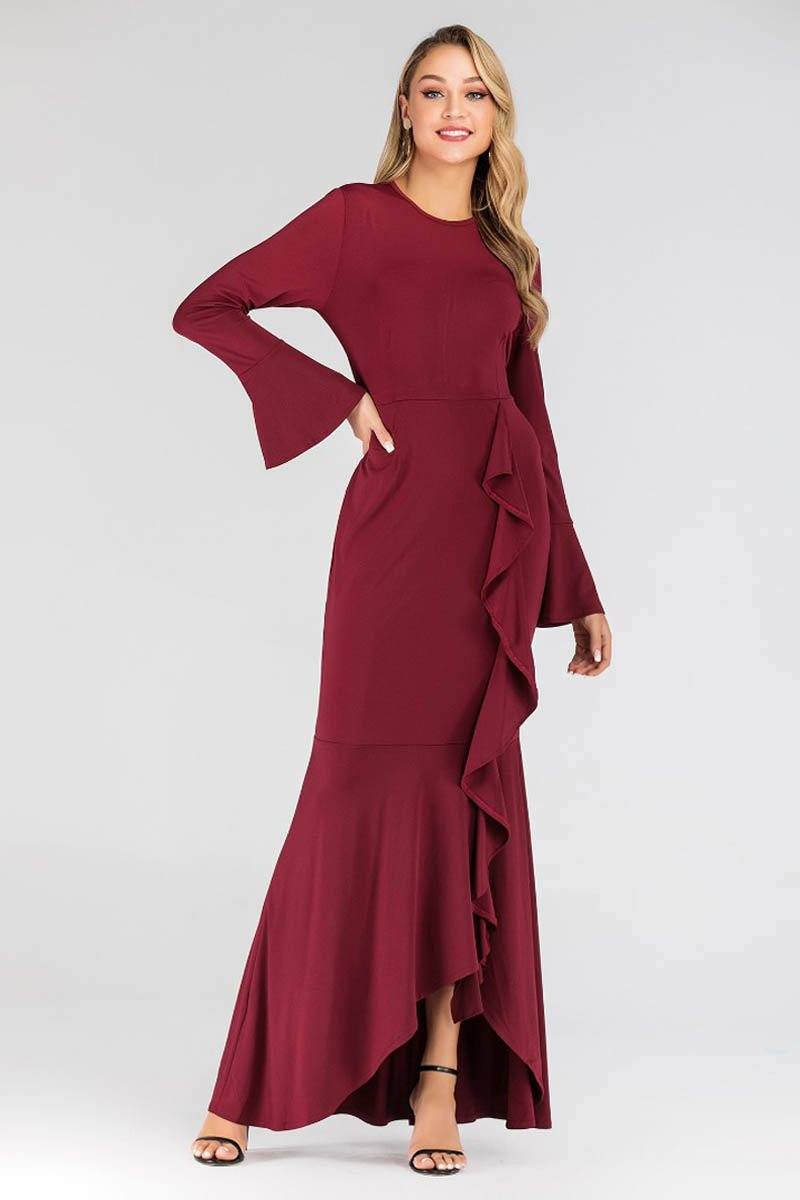 Tanya Ripple Flowy Maxi Dress Maroon