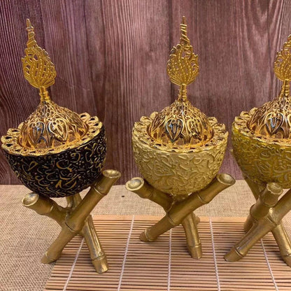 Bakhoor Burner with Arabic Calligraphy and Gold Stands - Antique Gold