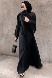 Black Abaya – Batul elegant plain abaya for modest women, made from soft cotton and Neda blend, perfect for everyday wear and special occasions.