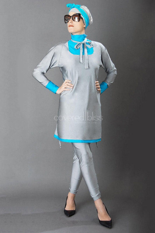 Turquoise Gray Modest Swim Suit
