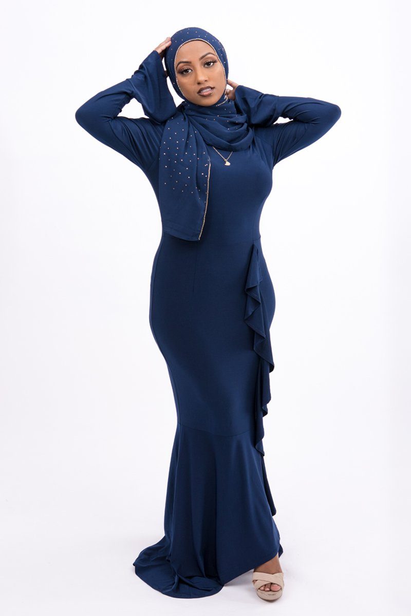 Tanya Ripple Flowy Maxi Dress Navy Blue