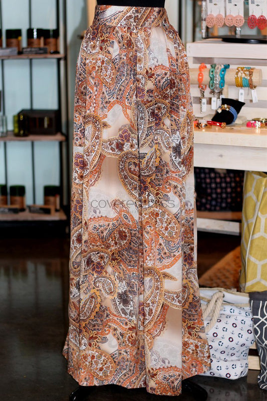 Dainty paisley skirt for women with gathered pleats and high waistband