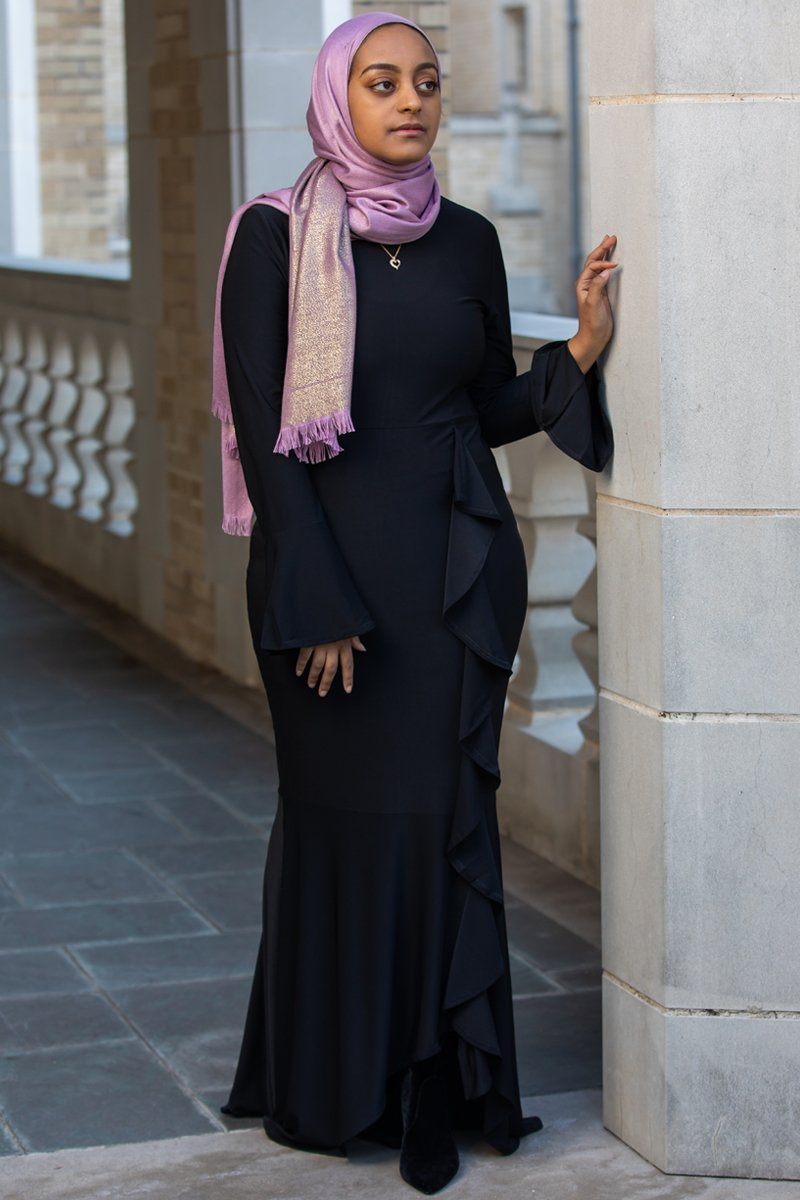 Tanya Ripple Flowy Maxi Dress Black - Covered Bliss